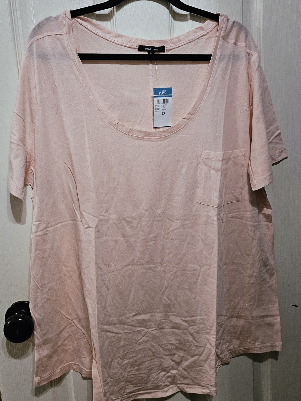 Ambiance Light Pink Scoop Neck Pocket Tee 3x
